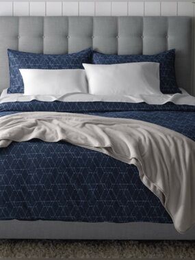 Sleep Number 100% Cotton Blue Geometric Standard Pillow Shams OEKO-TEX
